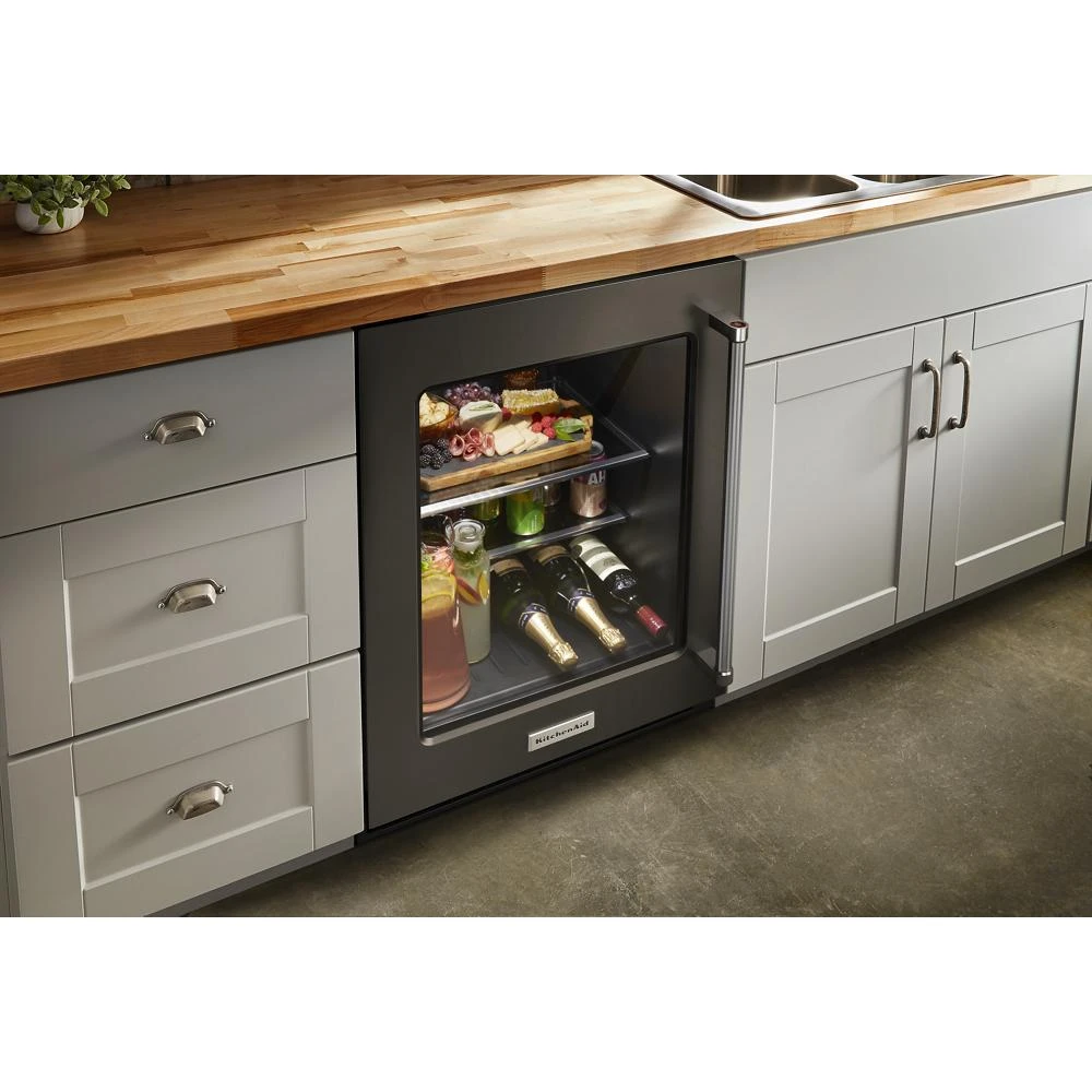 24" Undercounter Refrigerator with Glass Door and Shelves with Metallic Accents and with PrintShield® Finish KURL314KBS