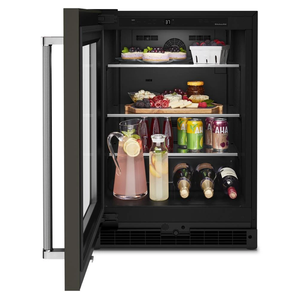 24" Undercounter Refrigerator with Glass Door and Shelves with Metallic Accents and with PrintShield® Finish KURL314KBS