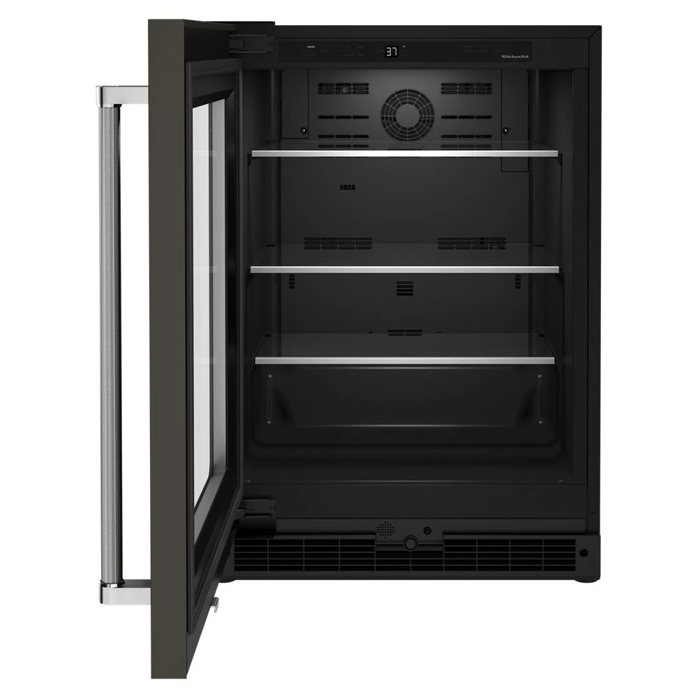 24" Undercounter Refrigerator with Glass Door and Shelves with Metallic Accents and with PrintShield® Finish KURL314KBS