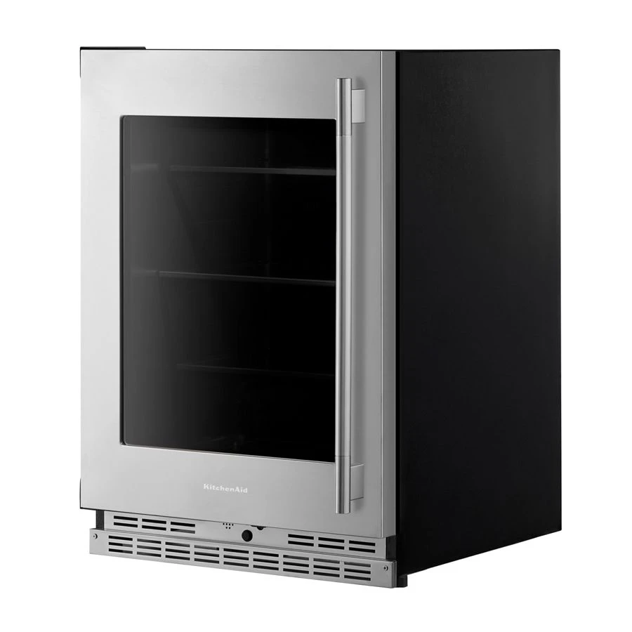 24" Undercounter Refrigerator With Glass Door And Shelves With Metallic Accents KURL524SPS