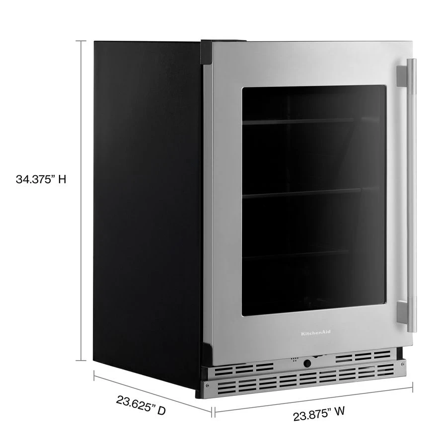 24" Undercounter Refrigerator With Glass Door And Shelves With Metallic Accents KURL524SPS