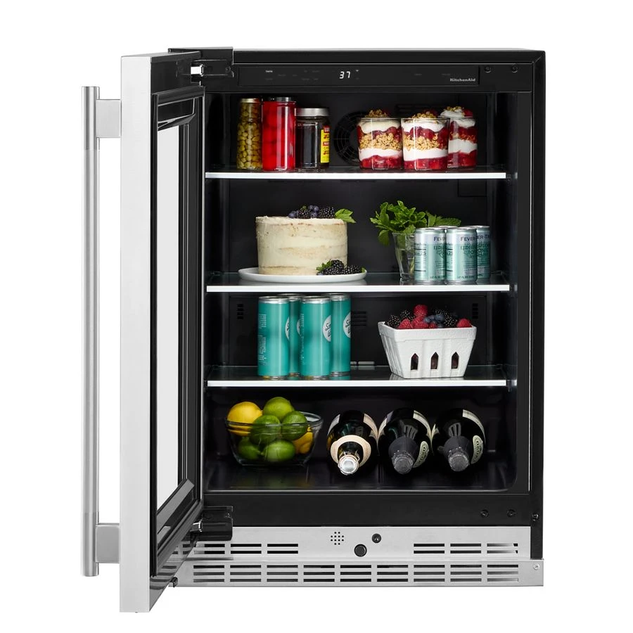 24" Undercounter Refrigerator With Glass Door And Shelves With Metallic Accents KURL524SPS