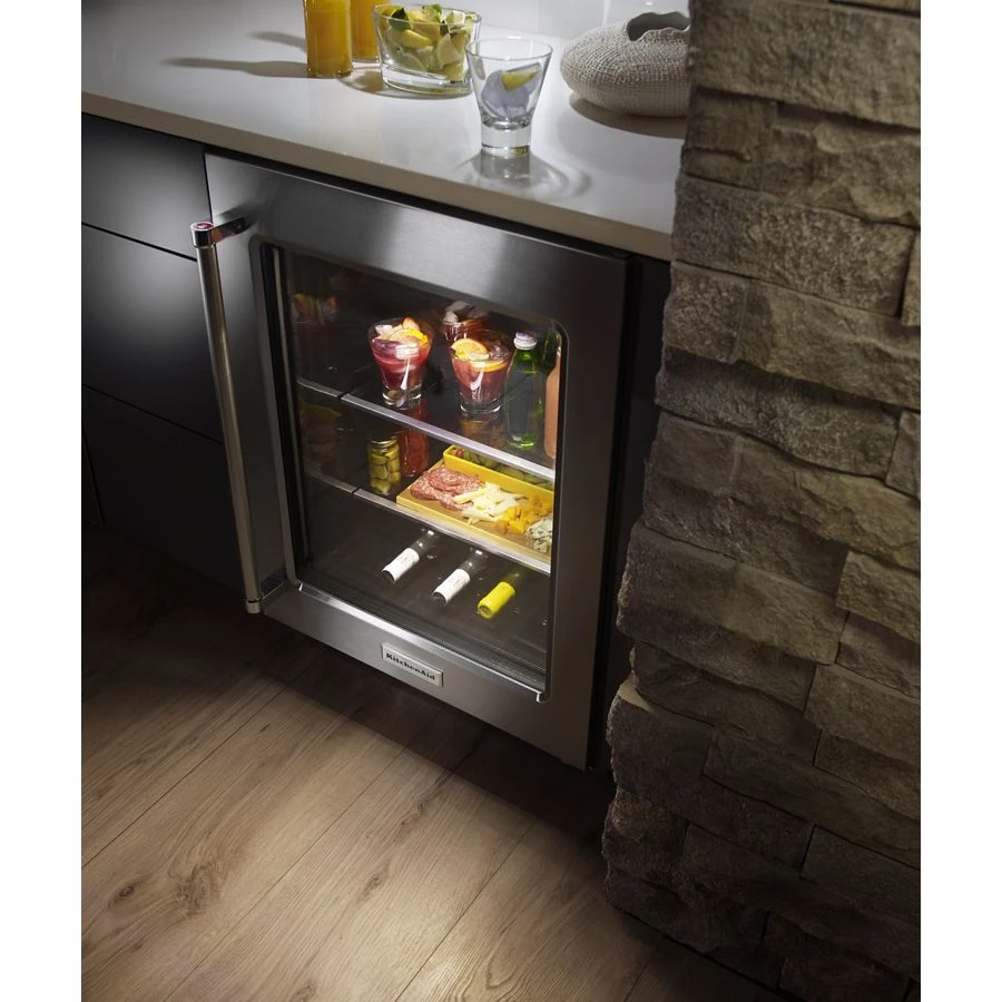 24" Undercounter Refrigerator with Glass Door and Metal Trim Shelves KURR304ESS