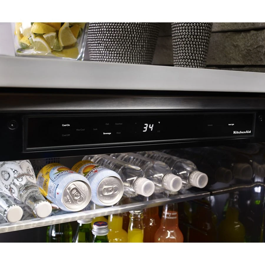 24" Undercounter Refrigerator with Glass Door and Metal Trim Shelves KURR304ESS