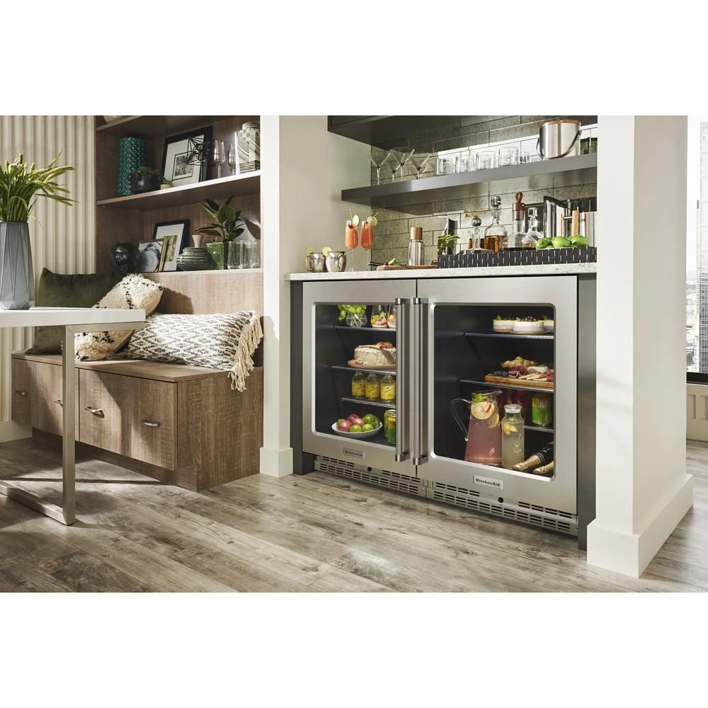 24" Undercounter Refrigerator with Glass Door and Shelves with Metallic Accents KURR314KSS