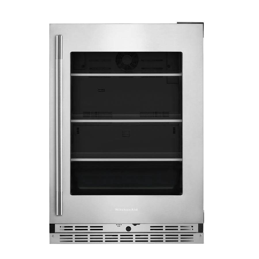 24" Undercounter Refrigerator With Glass Door And Shelves With Metallic Accents KURR524SPS