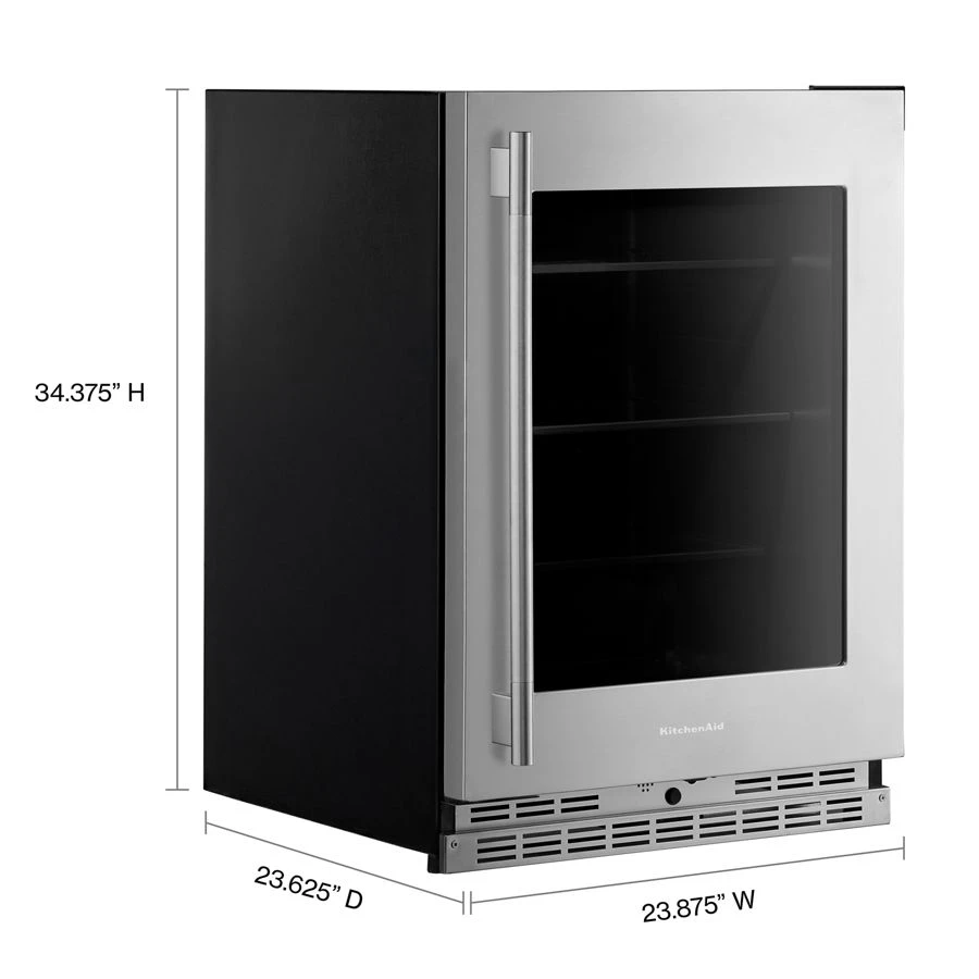 24" Undercounter Refrigerator With Glass Door And Shelves With Metallic Accents KURR524SPS