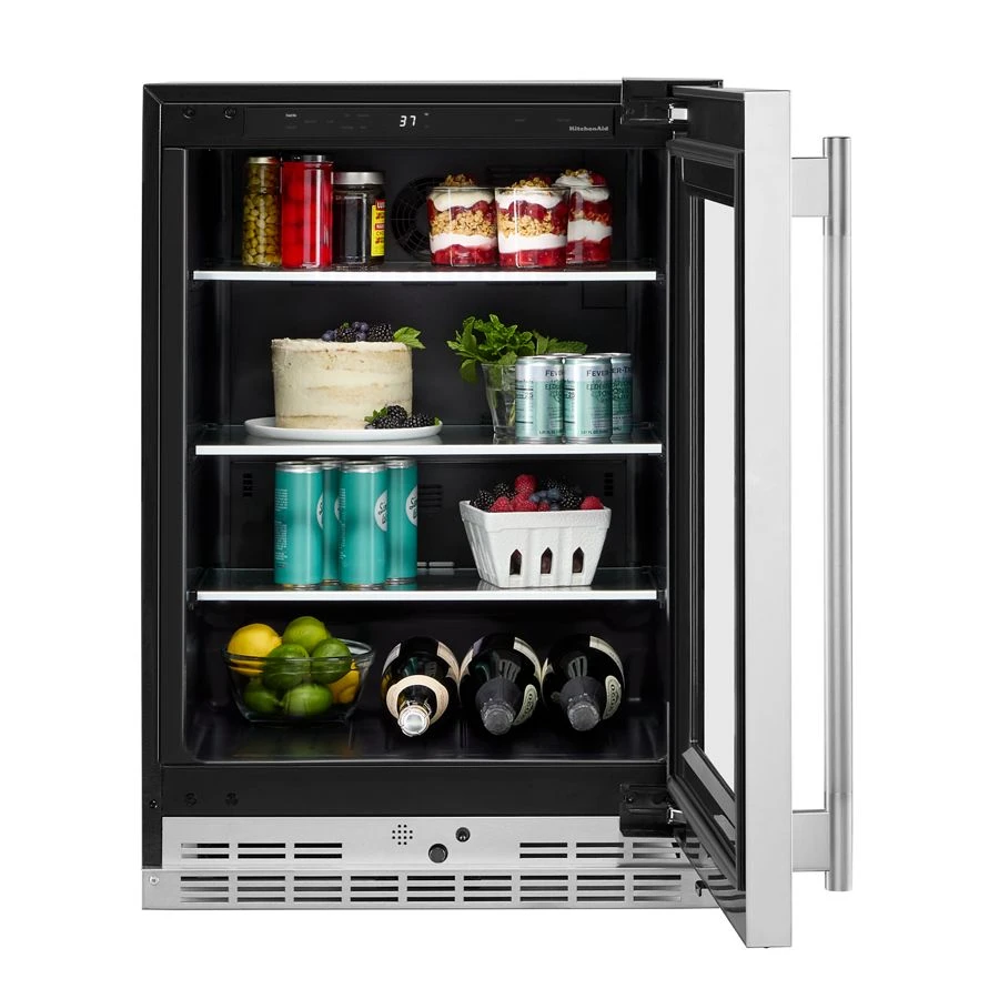 24" Undercounter Refrigerator With Glass Door And Shelves With Metallic Accents KURR524SPS