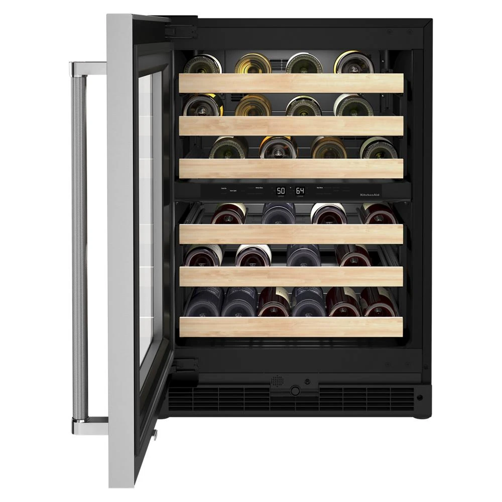 24" Undercounter Wine Cellar with Glass Door and Wood-Front Racks KUWL214KSB