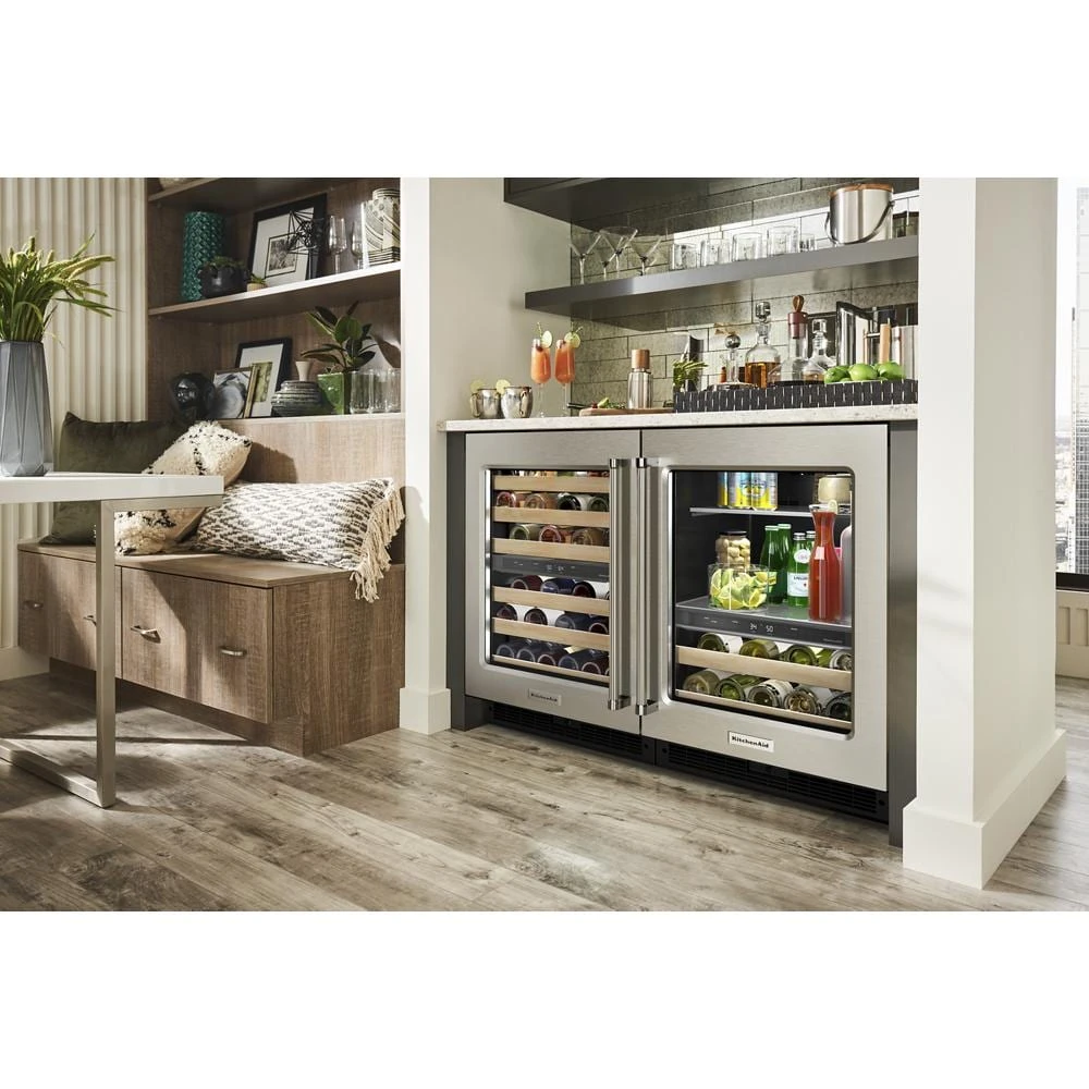 24" Undercounter Wine Cellar with Glass Door and Wood-Front Racks KUWL214KSB