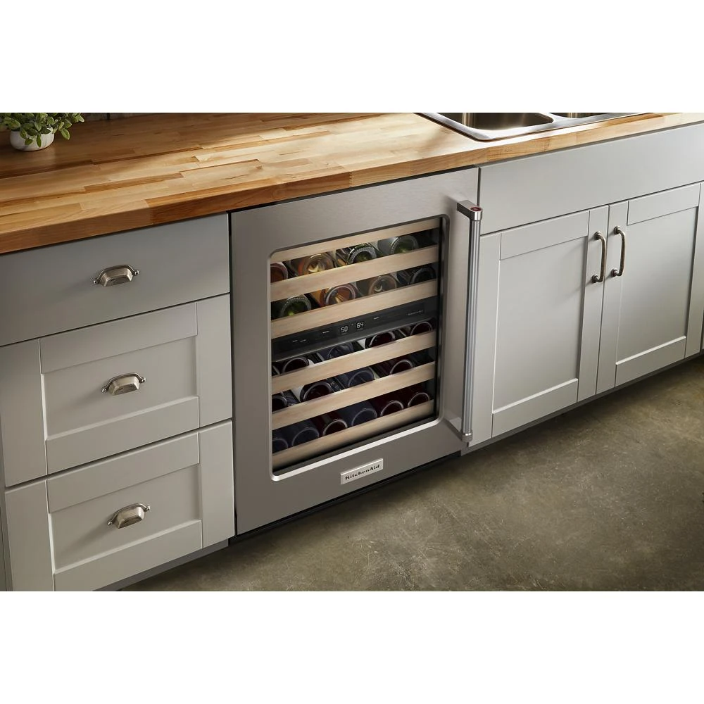 24" Undercounter Wine Cellar with Glass Door and Wood-Front Racks KUWL214KSB