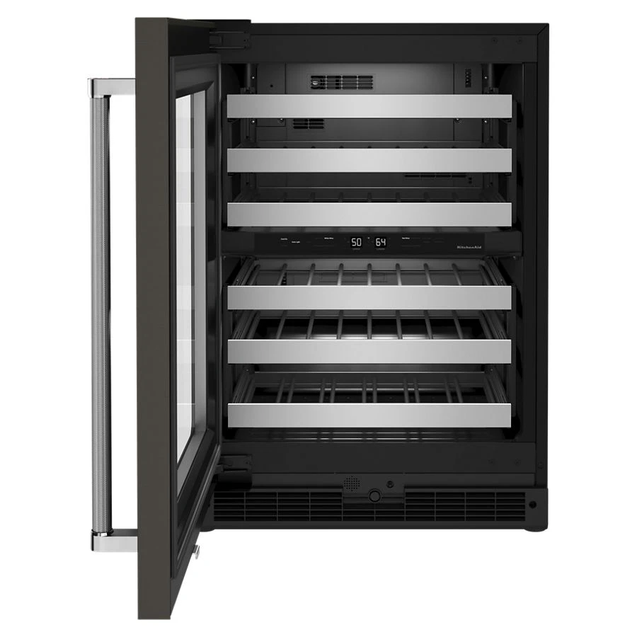 24" Undercounter Wine Cellar with Glass Door and Metal-Front Racks KUWL314KBS