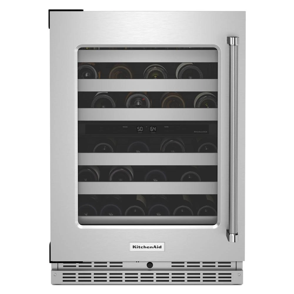 24" Undercounter Wine Cellar with Glass Door and Metal-Front Racks KUWL314KSS