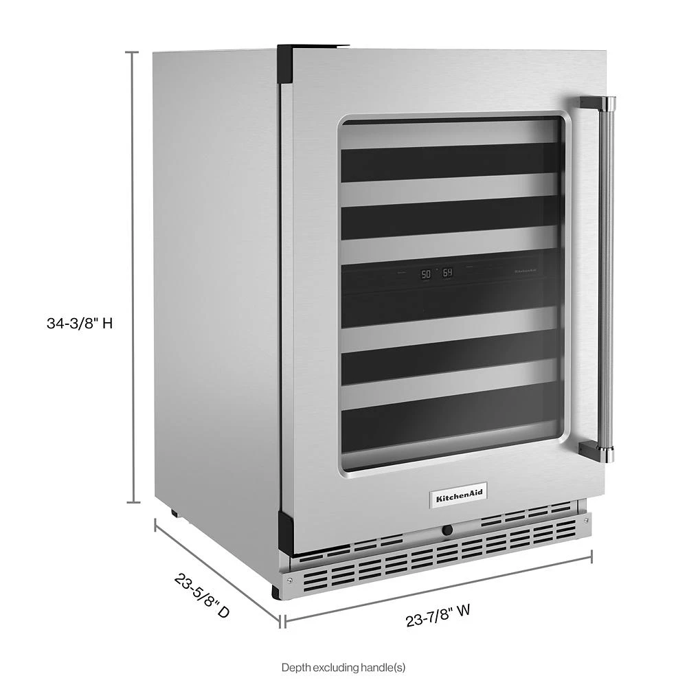 24" Undercounter Wine Cellar with Glass Door and Metal-Front Racks KUWL314KSS