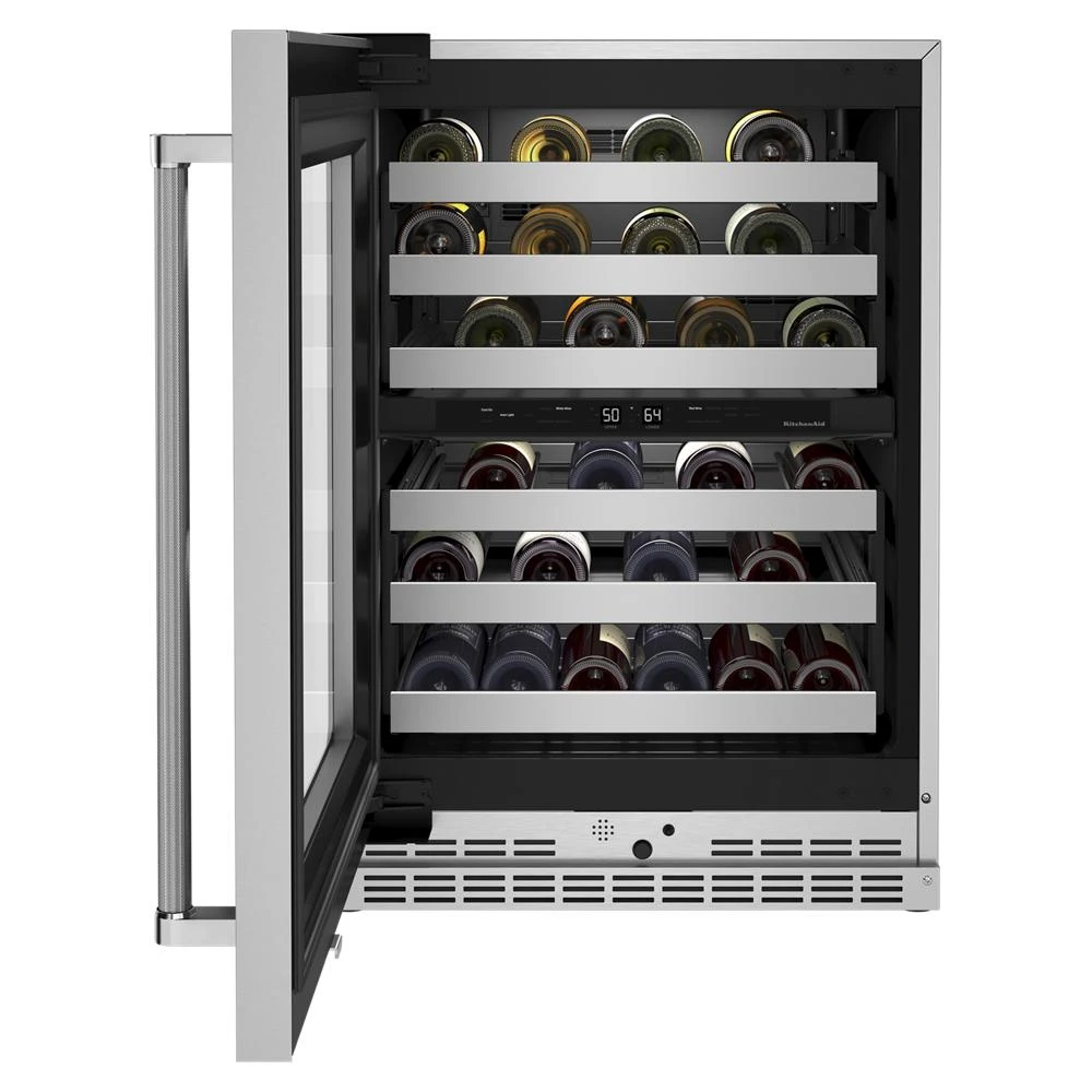 24" Undercounter Wine Cellar with Glass Door and Metal-Front Racks KUWL314KSS