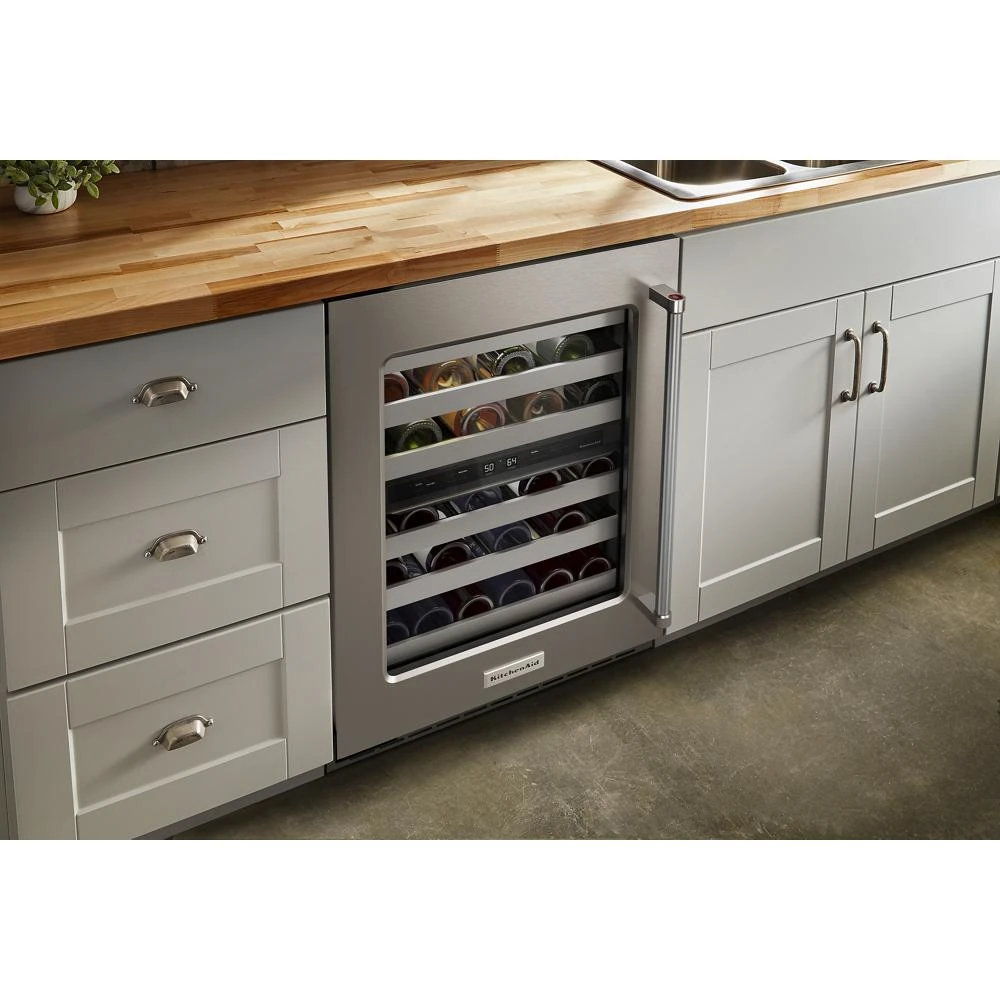 24" Undercounter Wine Cellar with Glass Door and Metal-Front Racks KUWL314KSS