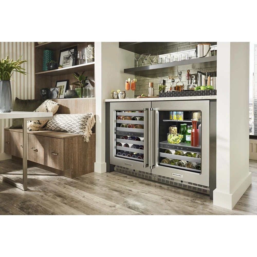24" Undercounter Wine Cellar with Glass Door and Metal-Front Racks KUWL314KSS