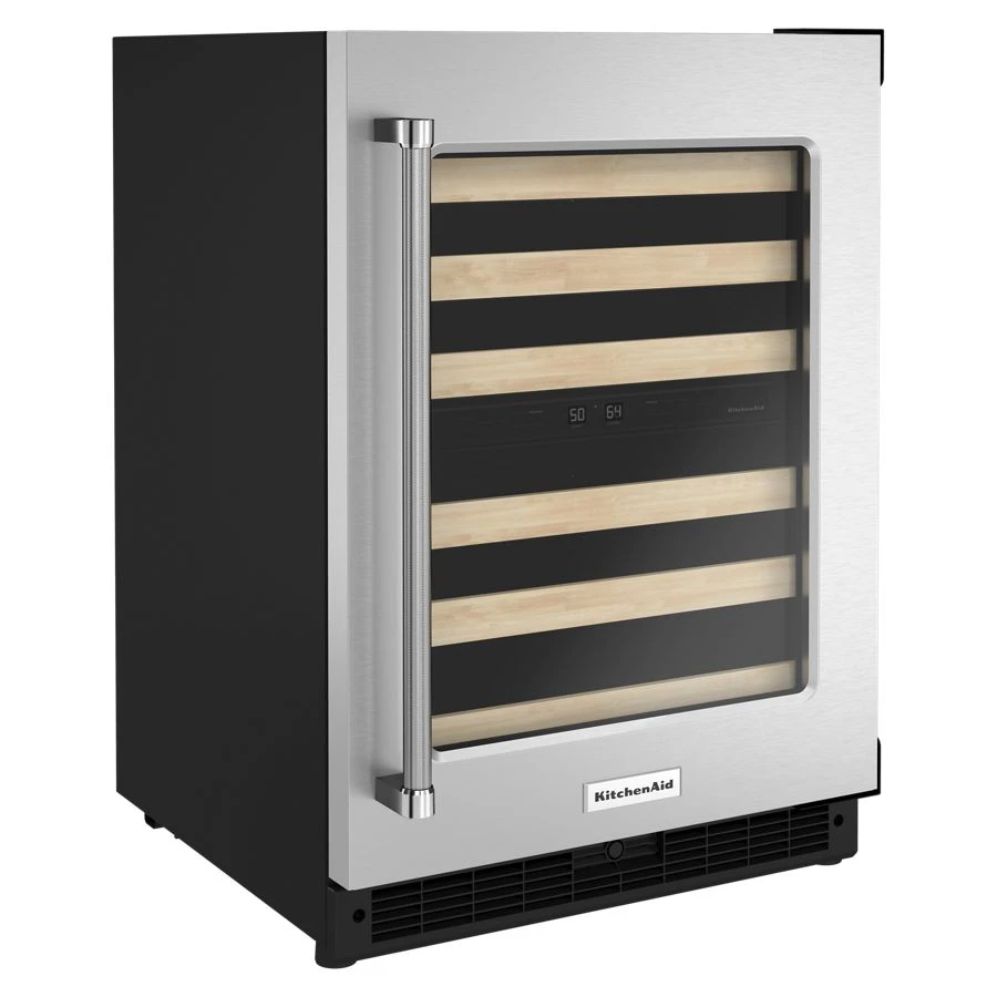 24" Undercounter Wine Cellar With Glass Door And Wood-front Racks KUWR214KSB