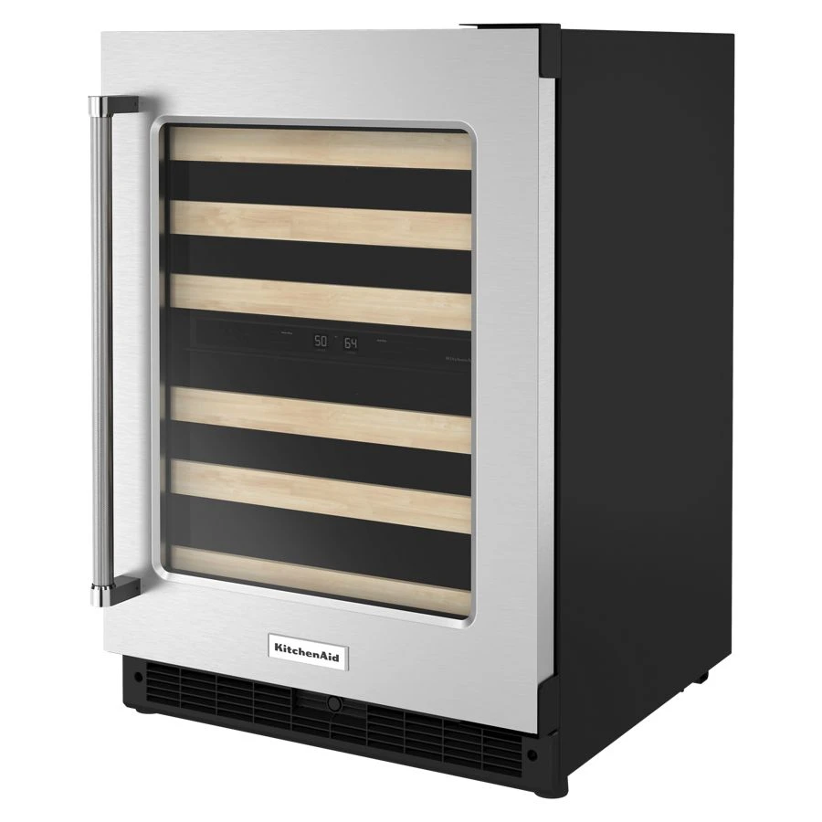 24" Undercounter Wine Cellar With Glass Door And Wood-front Racks KUWR214KSB