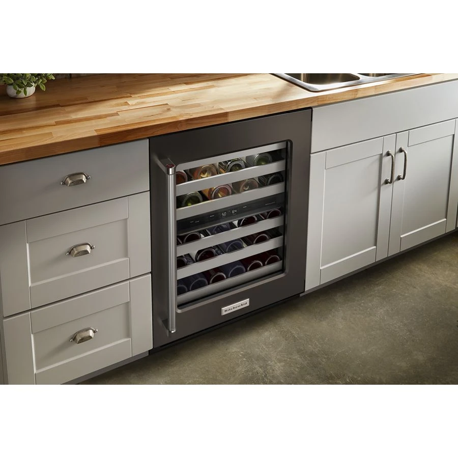 24" Undercounter Wine Cellar with Glass Door and Metal-Front Racks KUWR314KBS