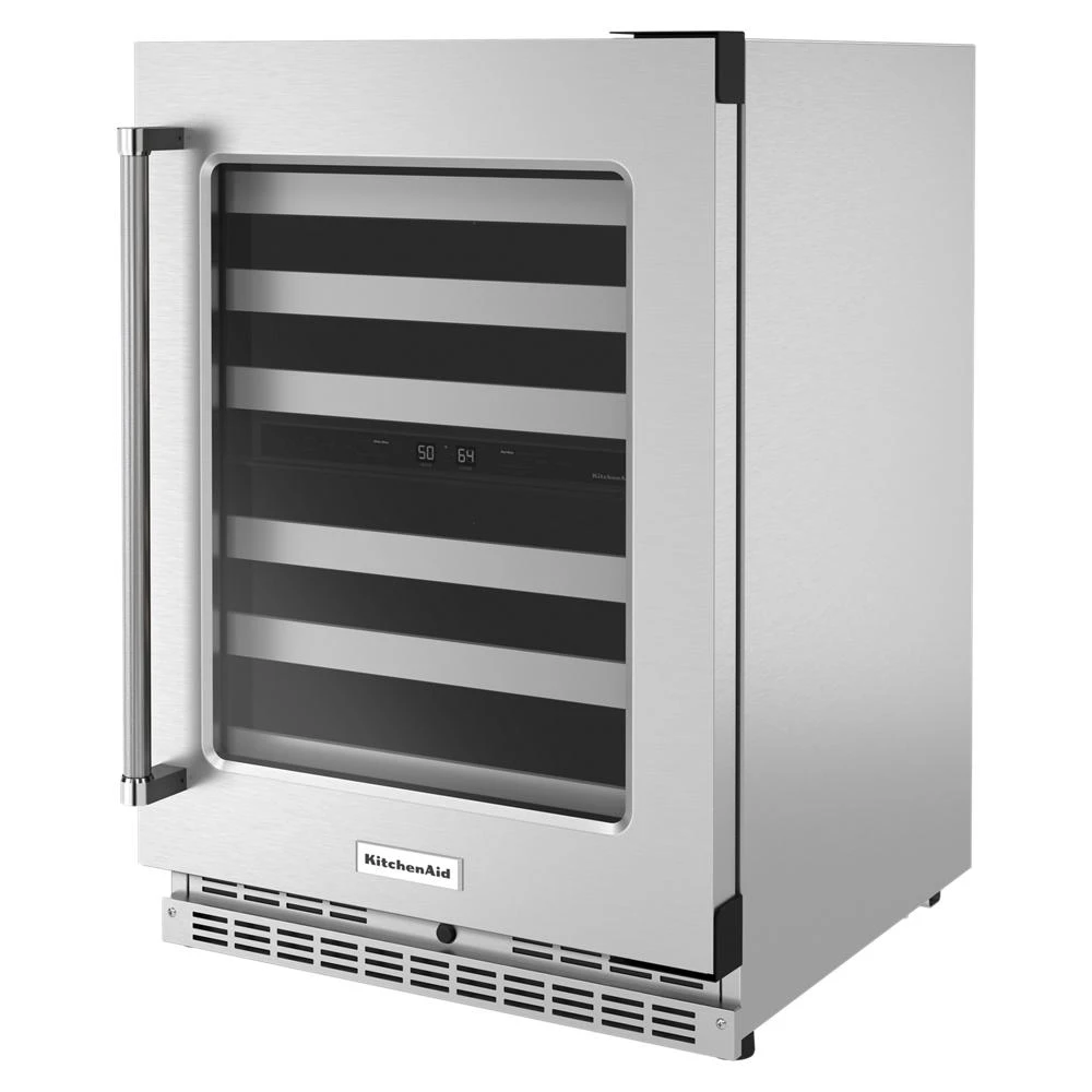 24" Undercounter Wine Cellar with Glass Door and Metal-Front Racks KUWR314KSS