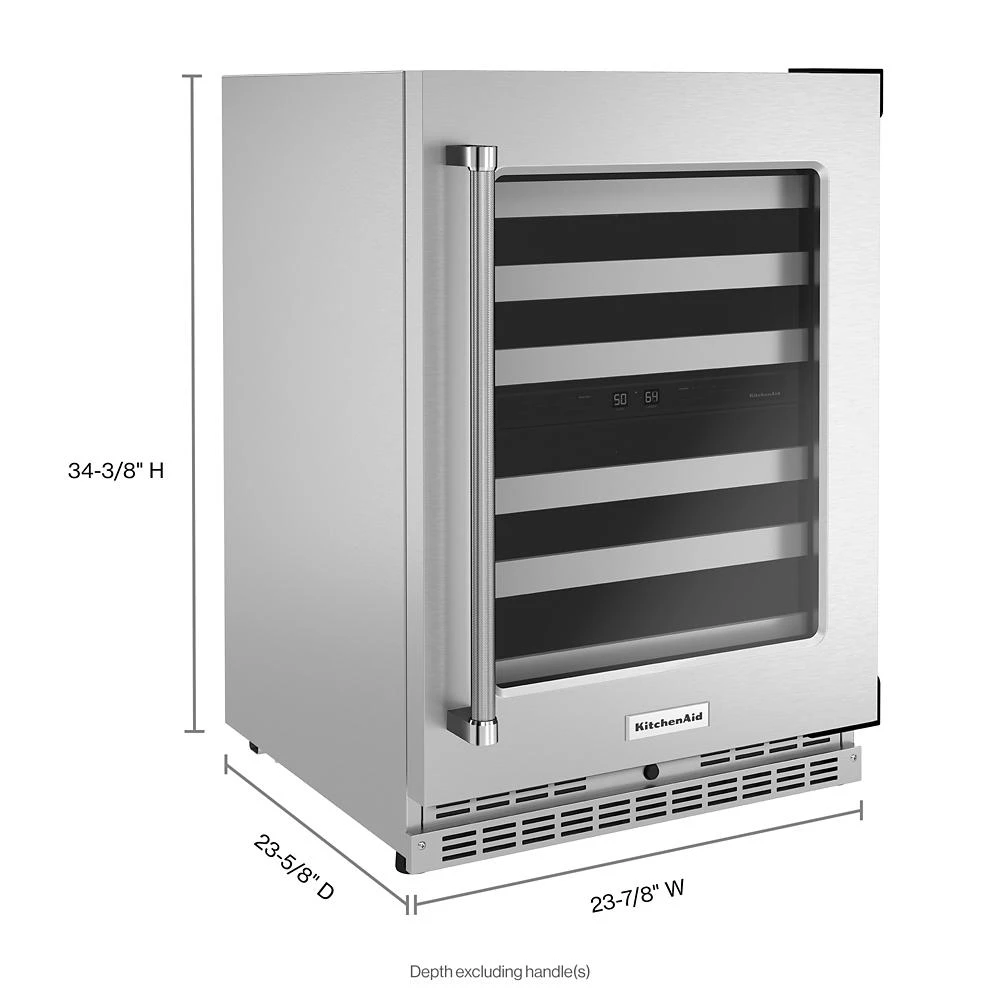 24" Undercounter Wine Cellar with Glass Door and Metal-Front Racks KUWR314KSS