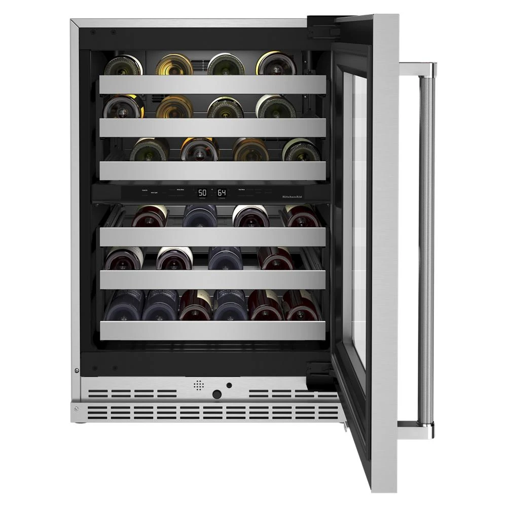 24" Undercounter Wine Cellar with Glass Door and Metal-Front Racks KUWR314KSS
