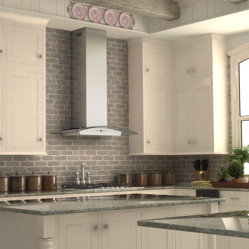 36 In. Convertible Vent Wall Mount Range Hood In Stainless Steel And Glass KZ36