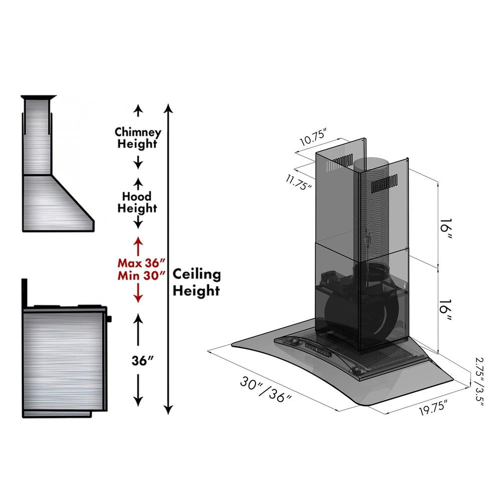 36 In. Convertible Vent Wall Mount Range Hood In Stainless Steel And Glass KZ36