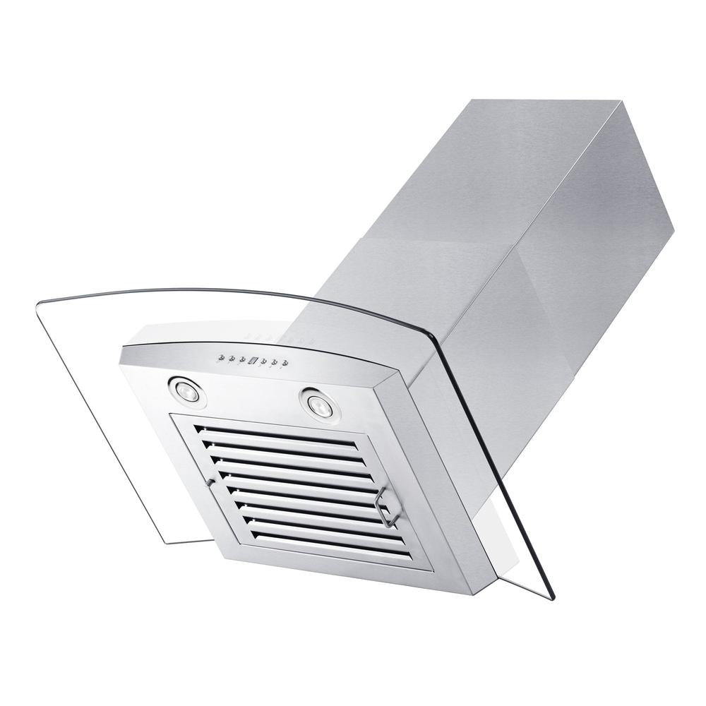 30 In. Convertible Vent Wall Mount Range Hood In Stainless Steel And Glass With Crown Molding KZCRN30