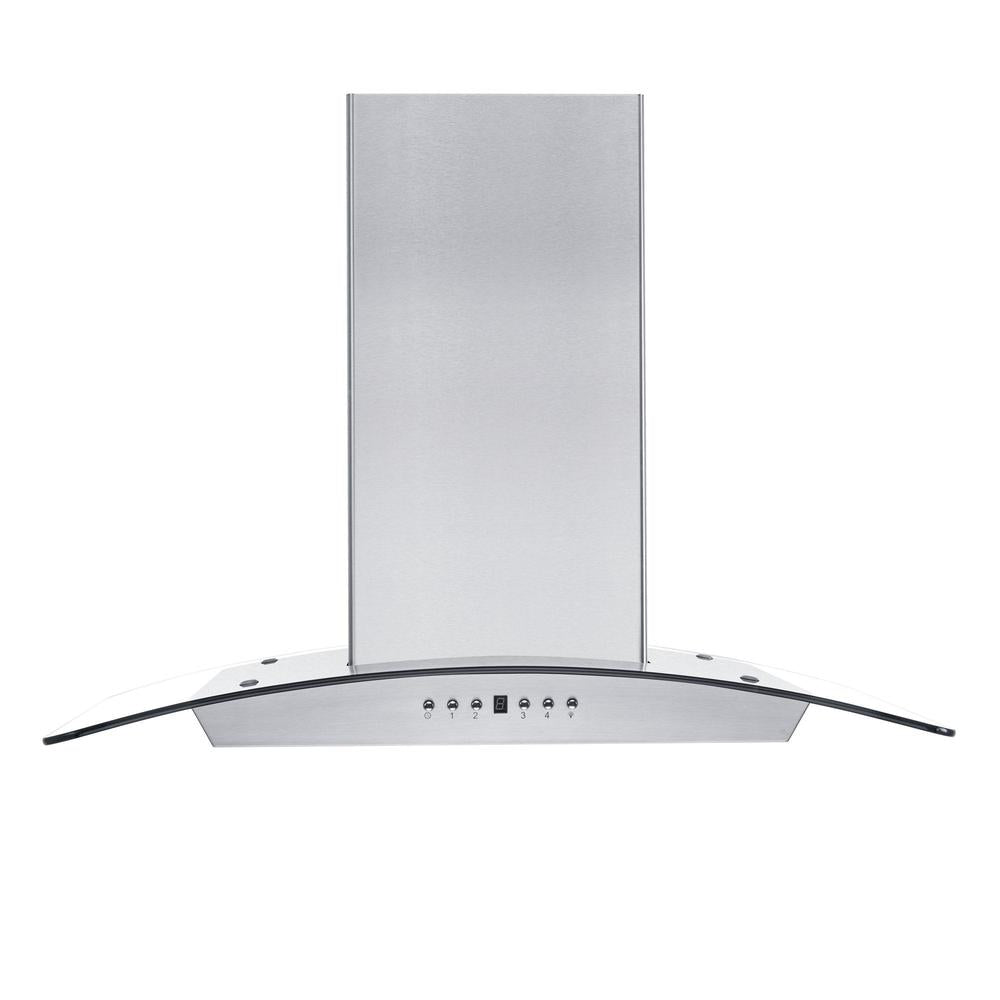 30 In. Convertible Vent Wall Mount Range Hood In Stainless Steel And Glass With Crown Molding KZCRN30
