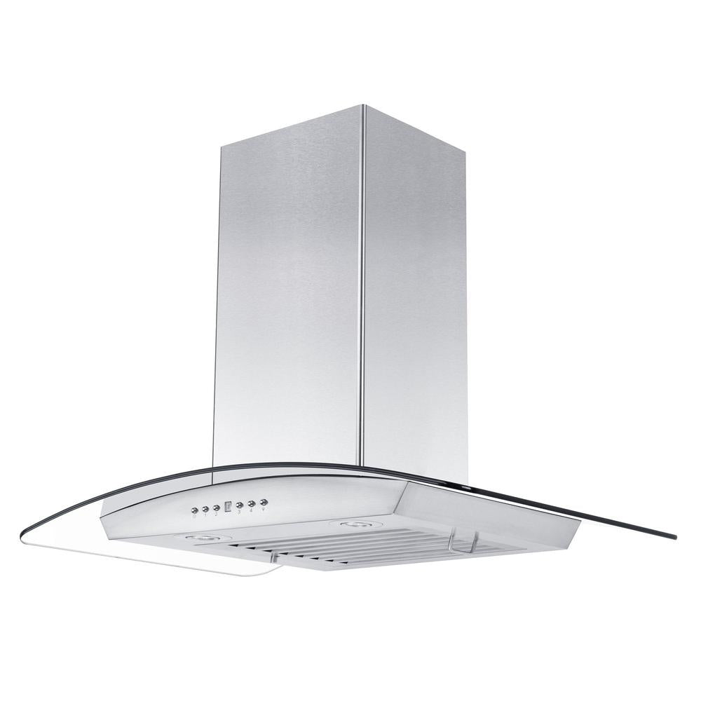 30 In. Convertible Vent Wall Mount Range Hood In Stainless Steel And Glass With Crown Molding KZCRN30