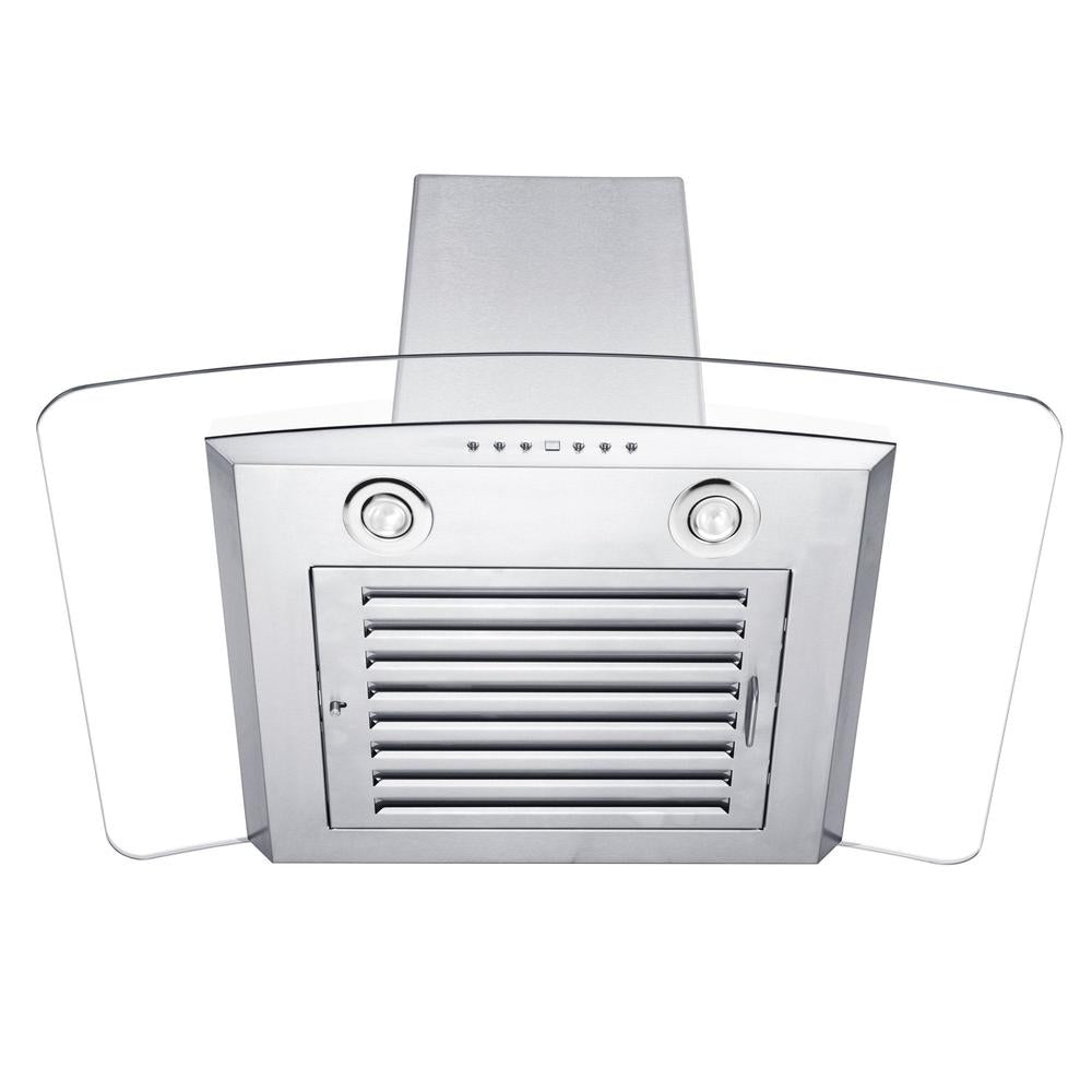 30 In. Convertible Vent Wall Mount Range Hood In Stainless Steel And Glass With Crown Molding KZCRN30