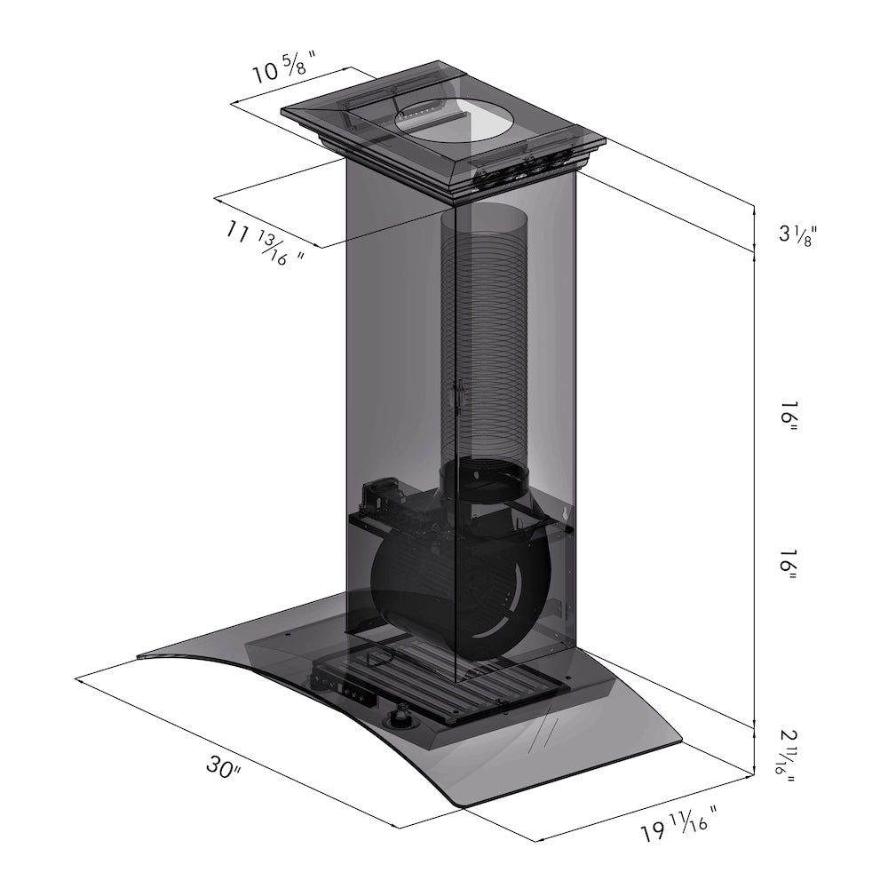 30 In. Convertible Vent Wall Mount Range Hood In Stainless Steel And Glass With Crown Molding KZCRN30