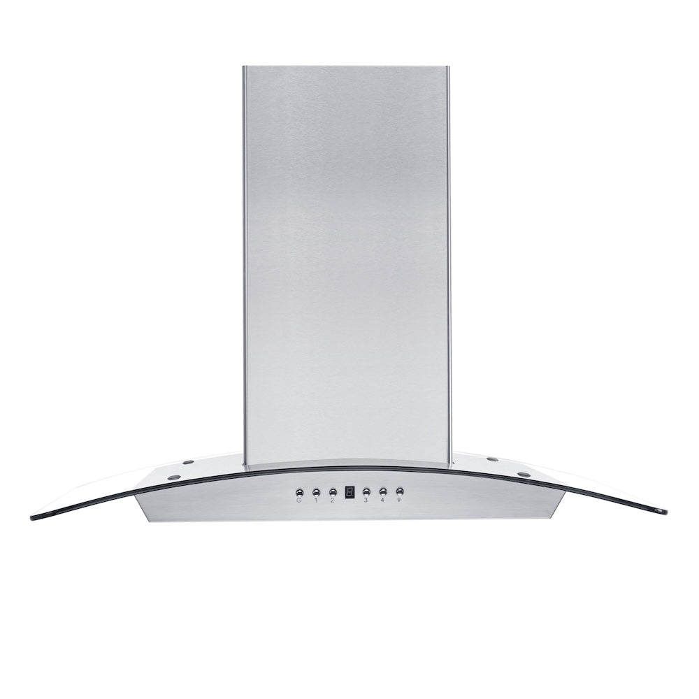 36 In. Convertible Vent Wall Mount Range Hood In Stainless Steel And Glass With Crown Molding KZCRN36