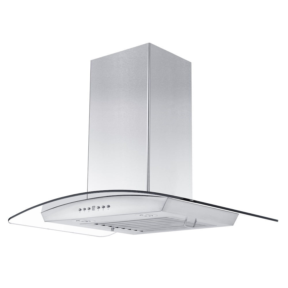 36 In. Convertible Vent Wall Mount Range Hood In Stainless Steel And Glass With Crown Molding KZCRN36