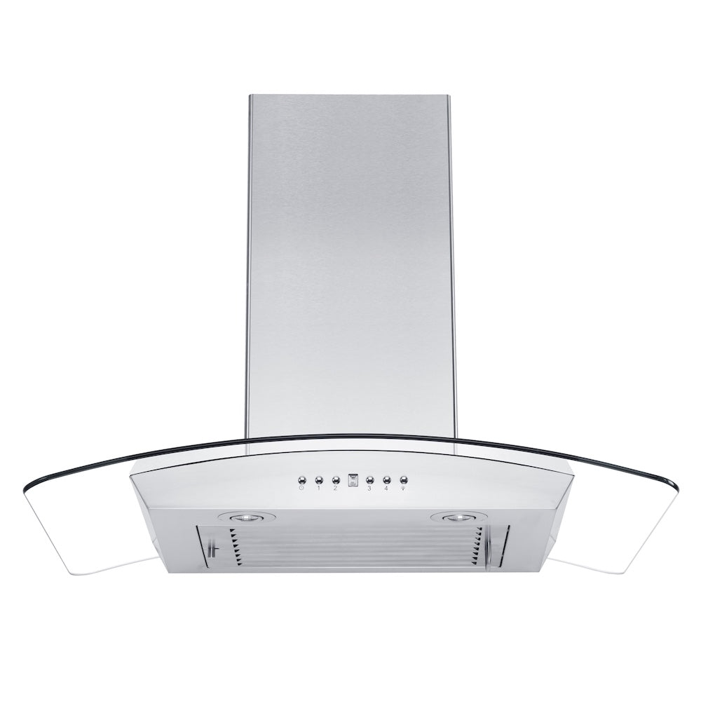 36 In. Convertible Vent Wall Mount Range Hood In Stainless Steel And Glass With Crown Molding KZCRN36