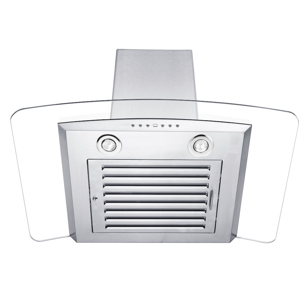 36 In. Convertible Vent Wall Mount Range Hood In Stainless Steel And Glass With Crown Molding KZCRN36