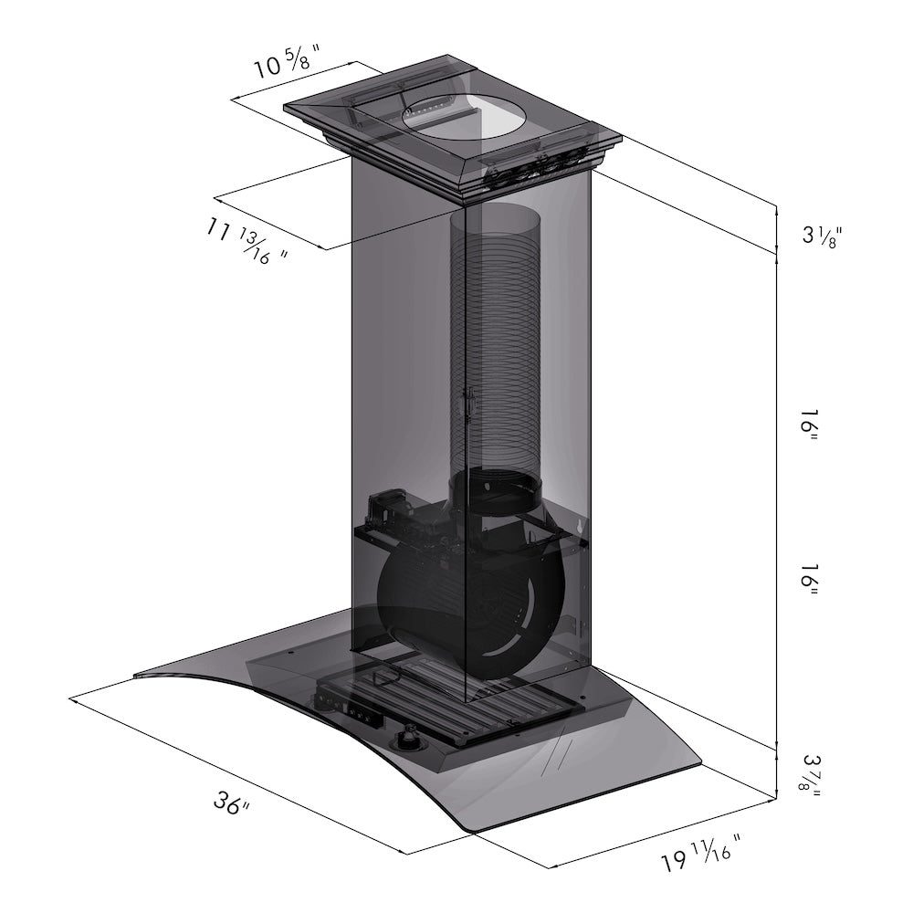 36 In. Convertible Vent Wall Mount Range Hood In Stainless Steel And Glass With Crown Molding KZCRN36