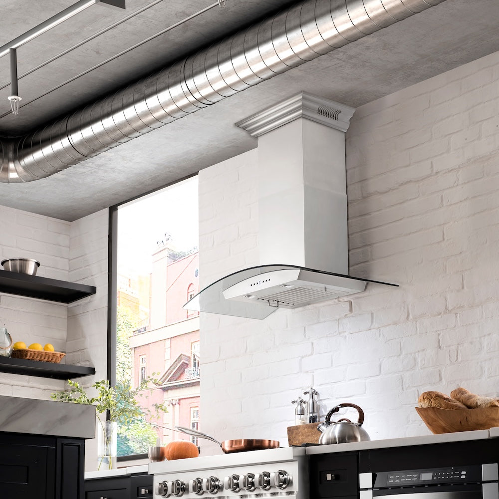 30 In. Crownsound™ Ducted Vent Wall Mount Range Hood In Stainless Steel And Glass With Built-in Bluetooth Speakers KZCRNBT30