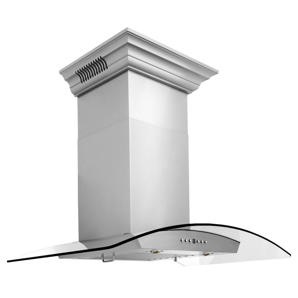 36 In. Crownsound™ Ducted Vent Wall Mount Range Hood In Stainless Steel And Glass With Built-in Bluetooth Speakers KZCRNBT36