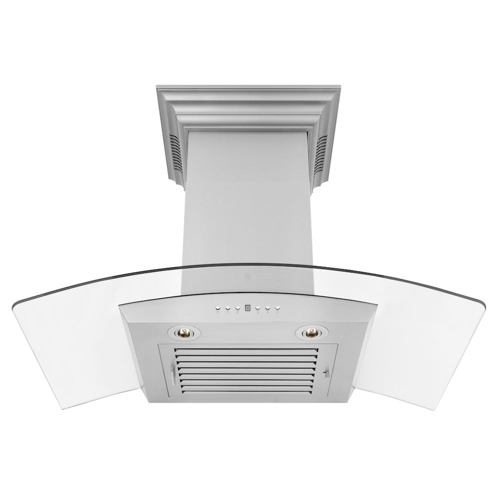 36 In. Crownsound™ Ducted Vent Wall Mount Range Hood In Stainless Steel And Glass With Built-in Bluetooth Speakers KZCRNBT36