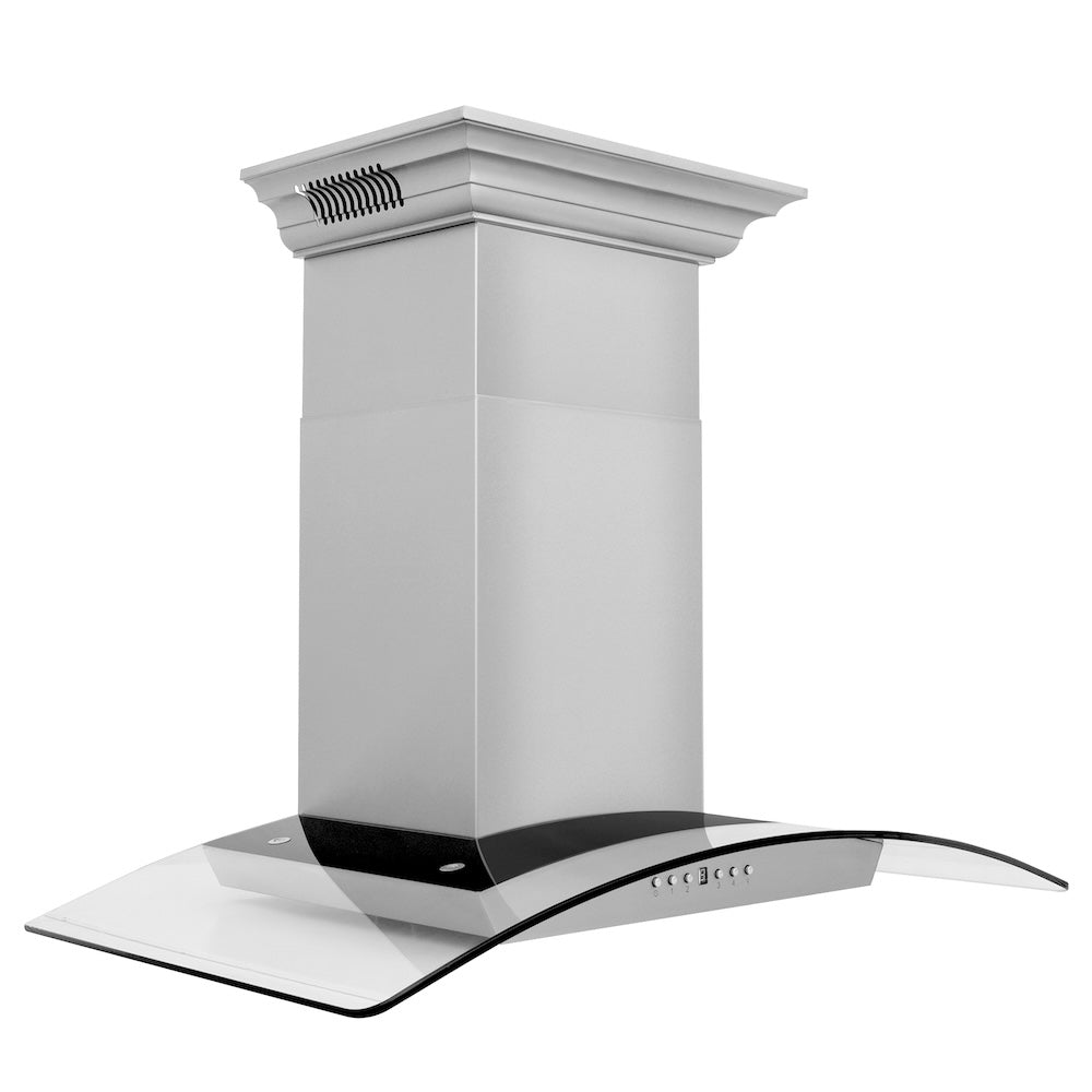 36 In. Crownsound™ Ducted Vent Wall Mount Range Hood In Stainless Steel And Glass With Built-in Bluetooth Speakers KZCRNBT36