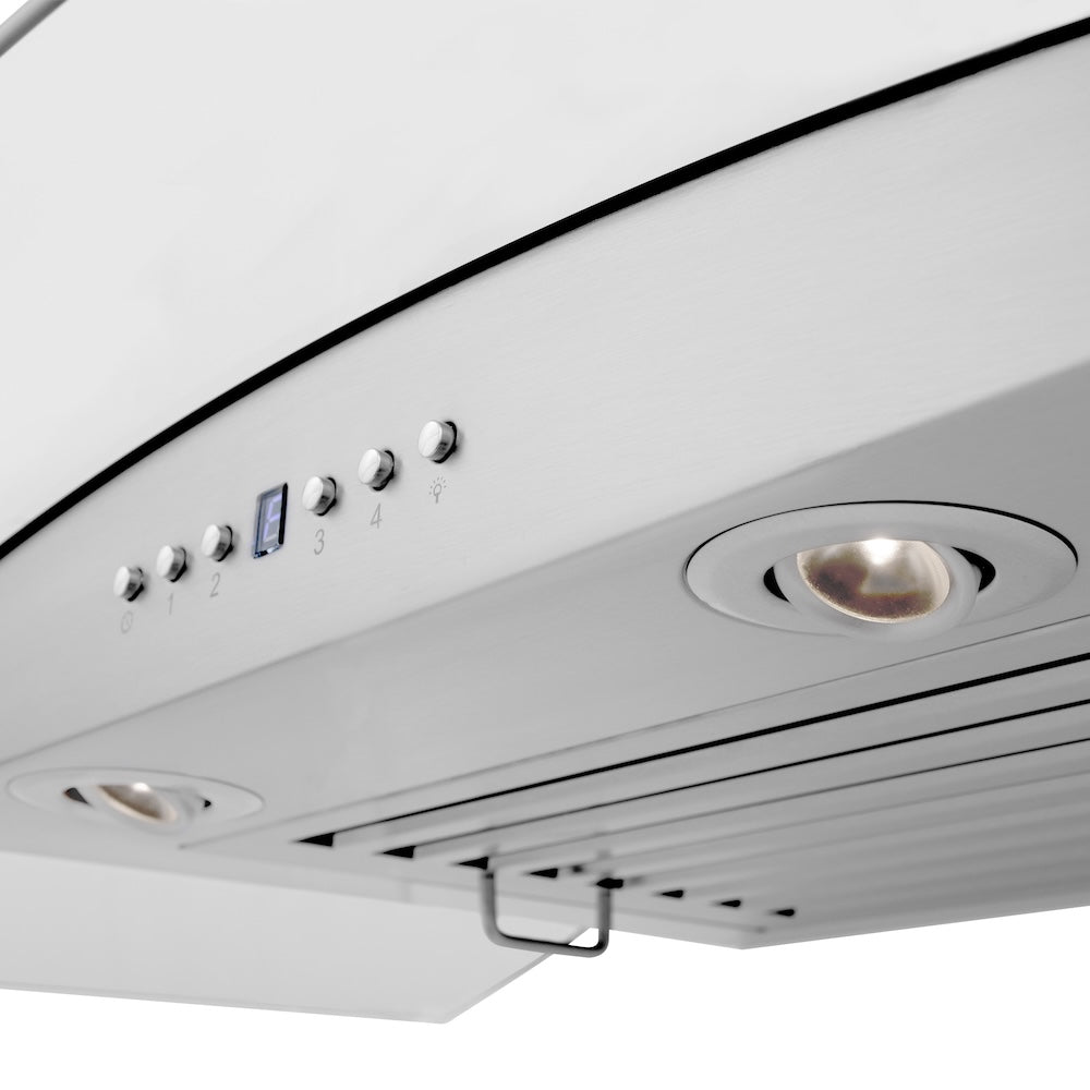 36 In. Crownsound™ Ducted Vent Wall Mount Range Hood In Stainless Steel And Glass With Built-in Bluetooth Speakers KZCRNBT36