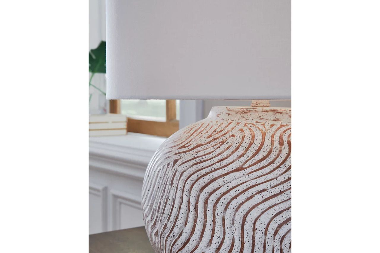 Vien Terracotta Table Lamp In Distressed White L100894