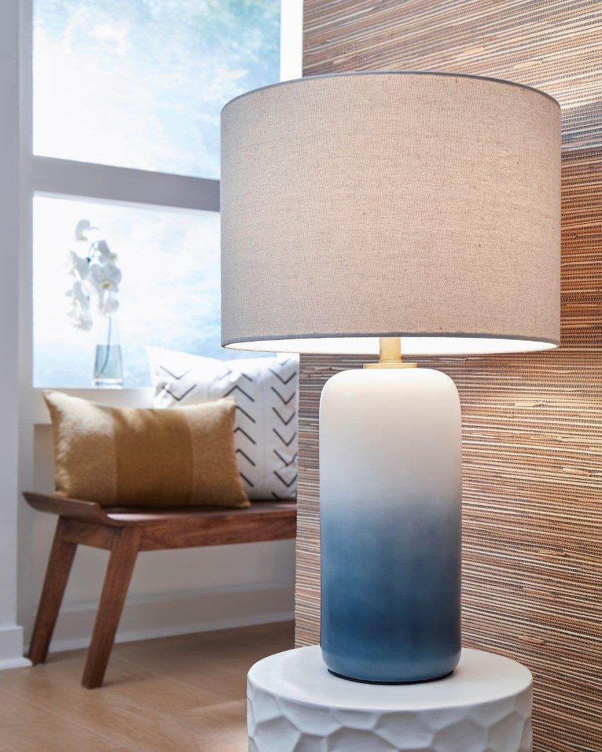 Lemrich White And Teal Ceramic Table Lamp L123874