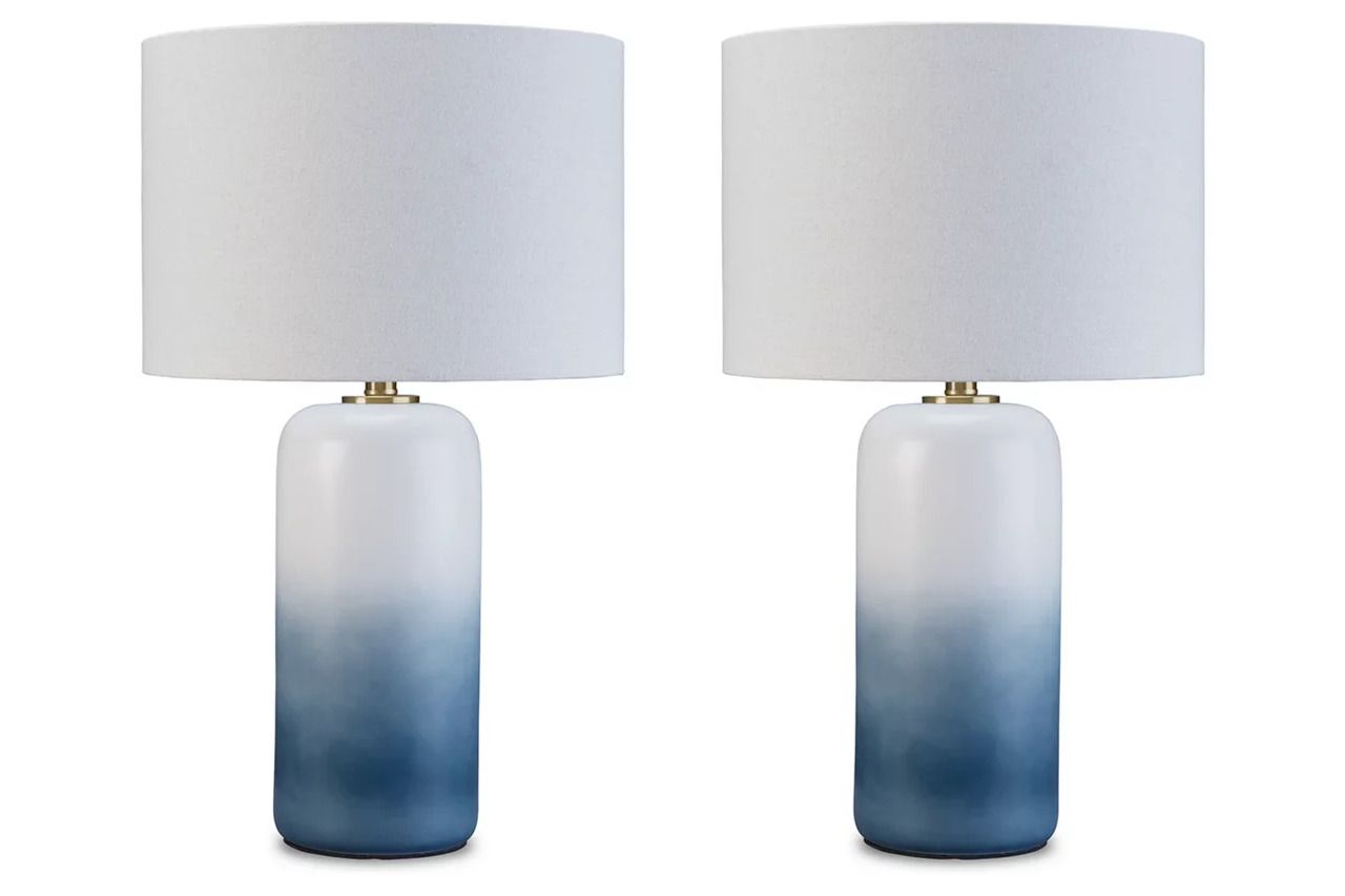 Lemrich White And Teal Ceramic Table Lamp L123874
