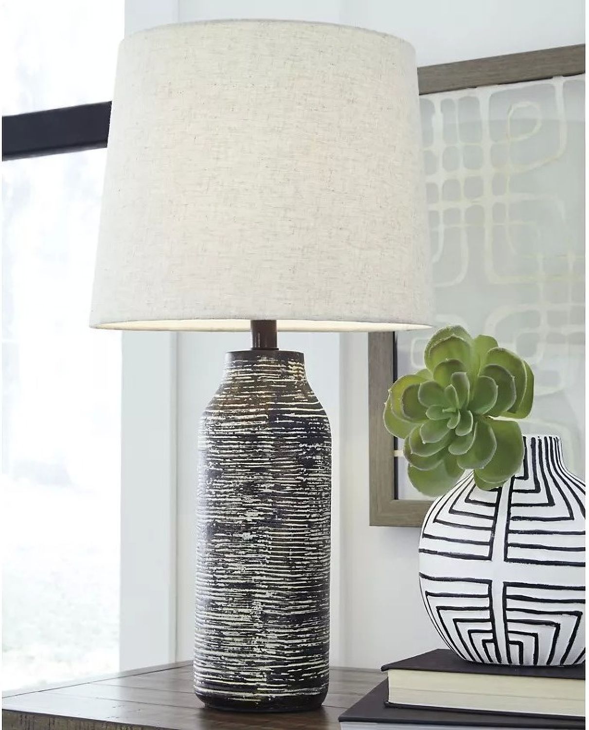 Mahima Black and White Paper Table Lamp Set of 2 L235584