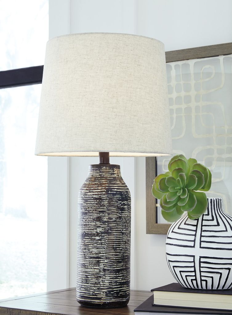 Mahima Black and White Paper Table Lamp Set of 2 L235584