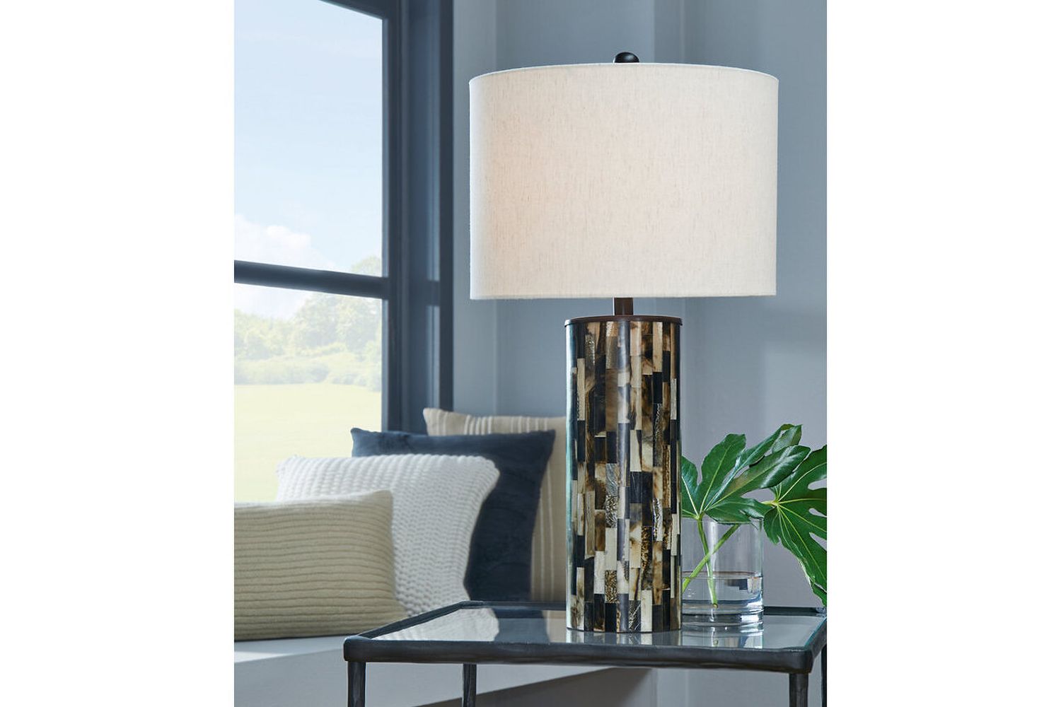 Ellford Black And Brown And Cream Poly Table Lamp L235684